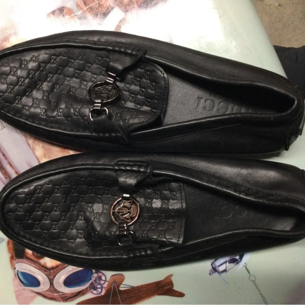 Gucci Black Leather Embossed GG Horsebit Loafers